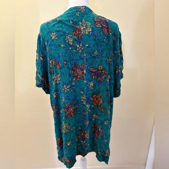Large Maurices Teal Floral Mixed Print Kimono - Picture 7 of 12